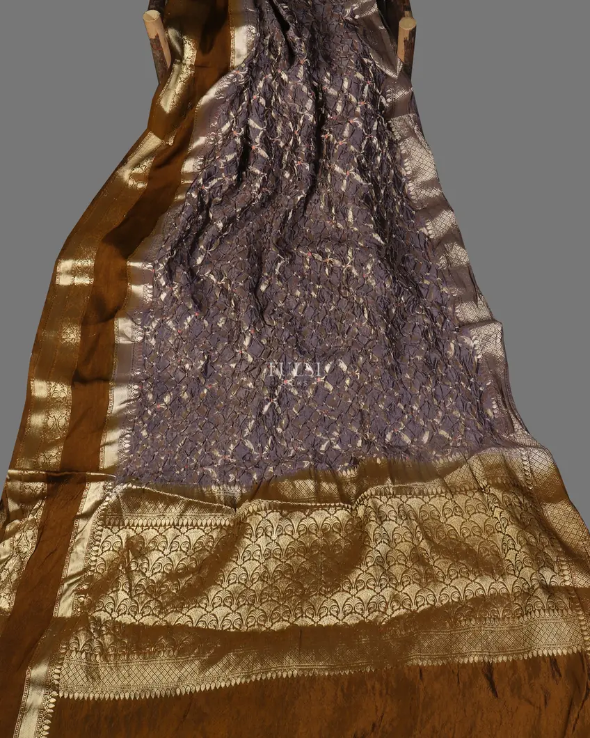 Lavender Bandhani Gajji Silk Saree T4773242