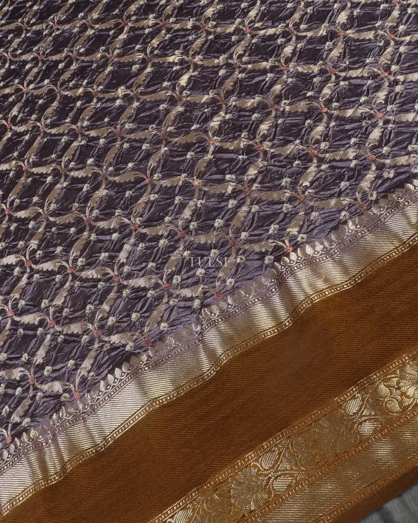 Lavender Bandhani Gajji Silk Saree T4773244