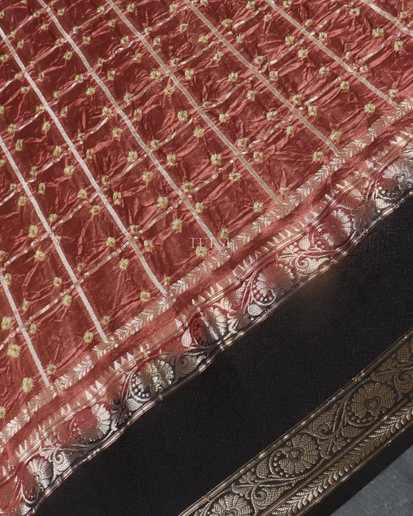 Rust Bandhani Gajji Silk Saree T4773284