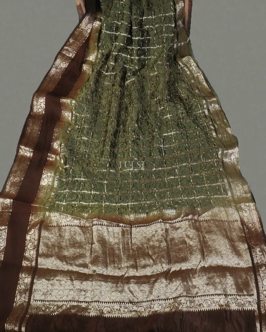 Green Bandhani Gajji Silk Saree T4773212