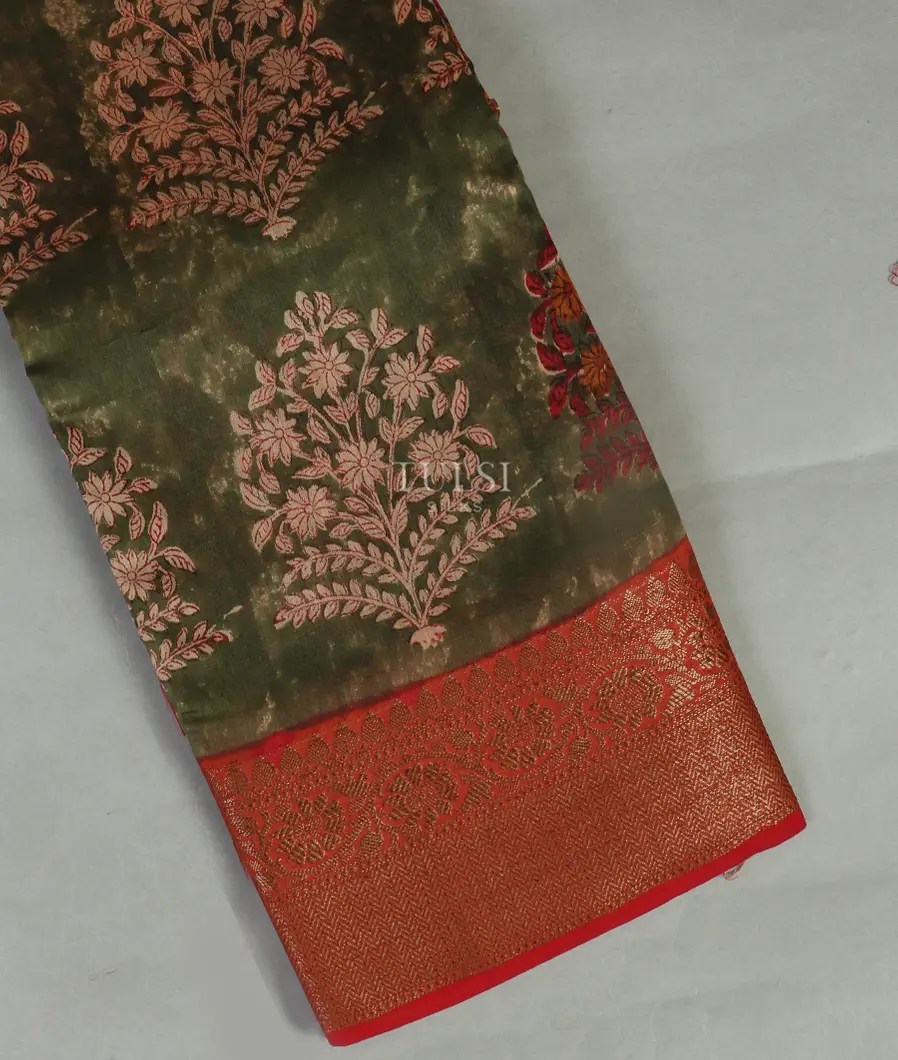 Green Soft Printed Cotton Saree T477622-image