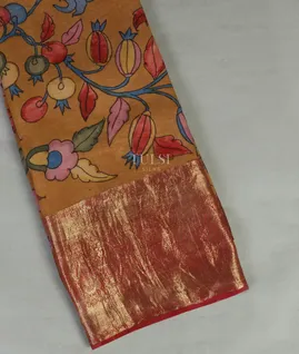 Brown Kanjivaram Kalamkari Handpainted Saree T4607581