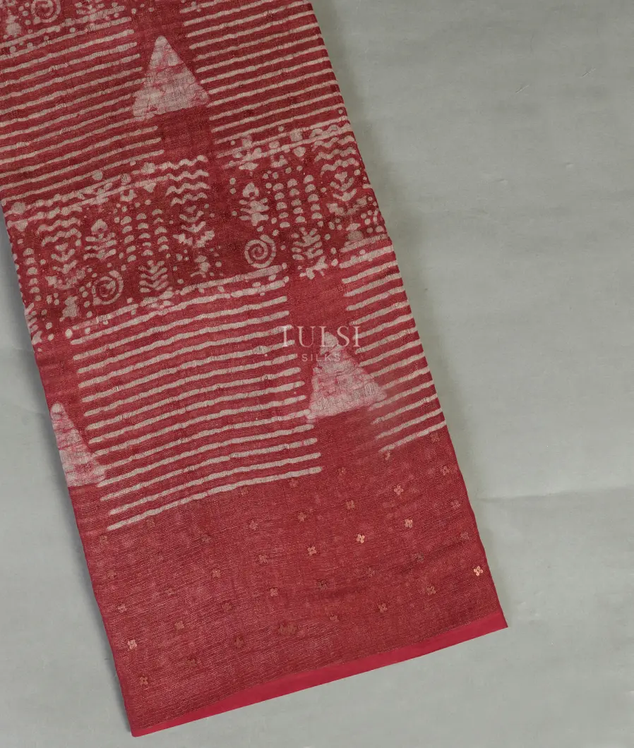 Red Tissue Linen Printed Saree T400401-image