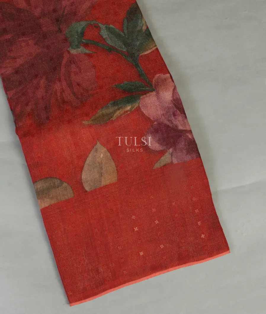 Red Tissue Tussar Printed Saree T450346-image