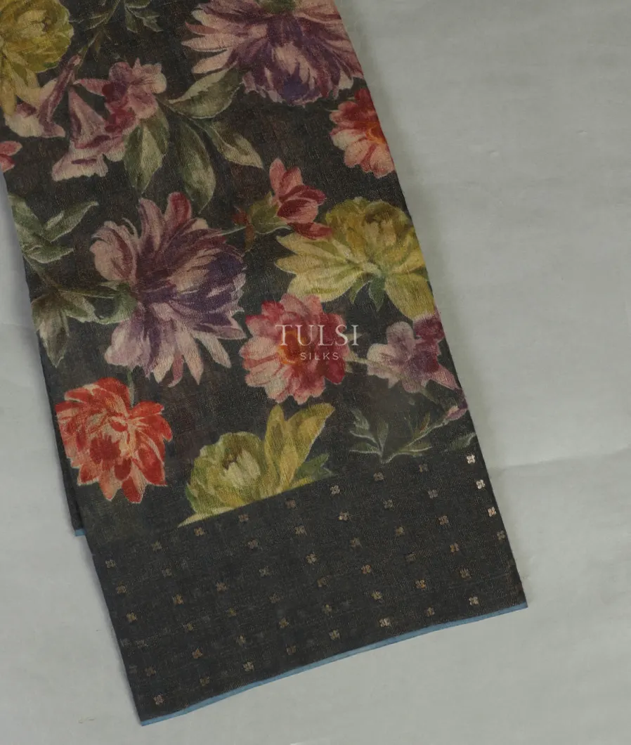 Blue Tissue Tussar Printed Saree T400123-image