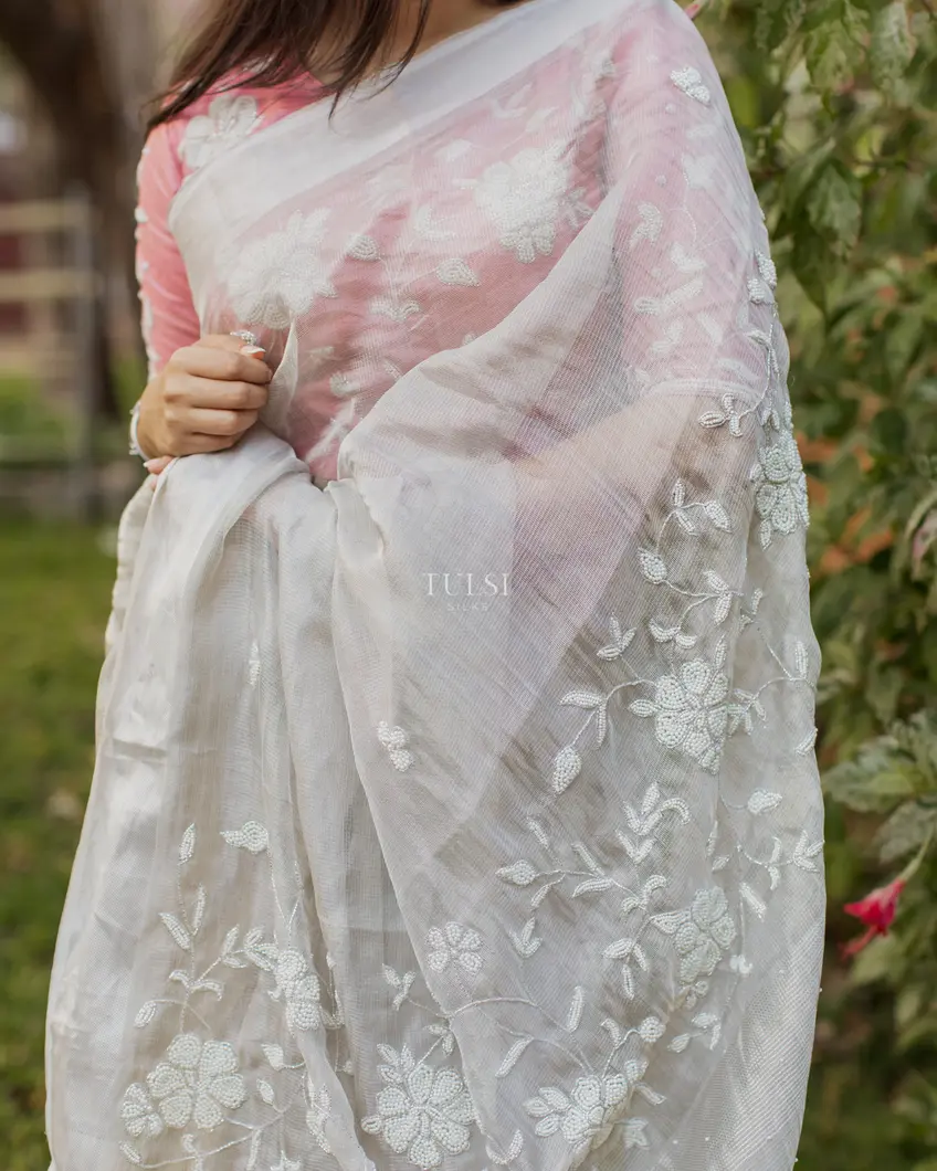 Silver Tissue Kota Embroidery Saree T4776849