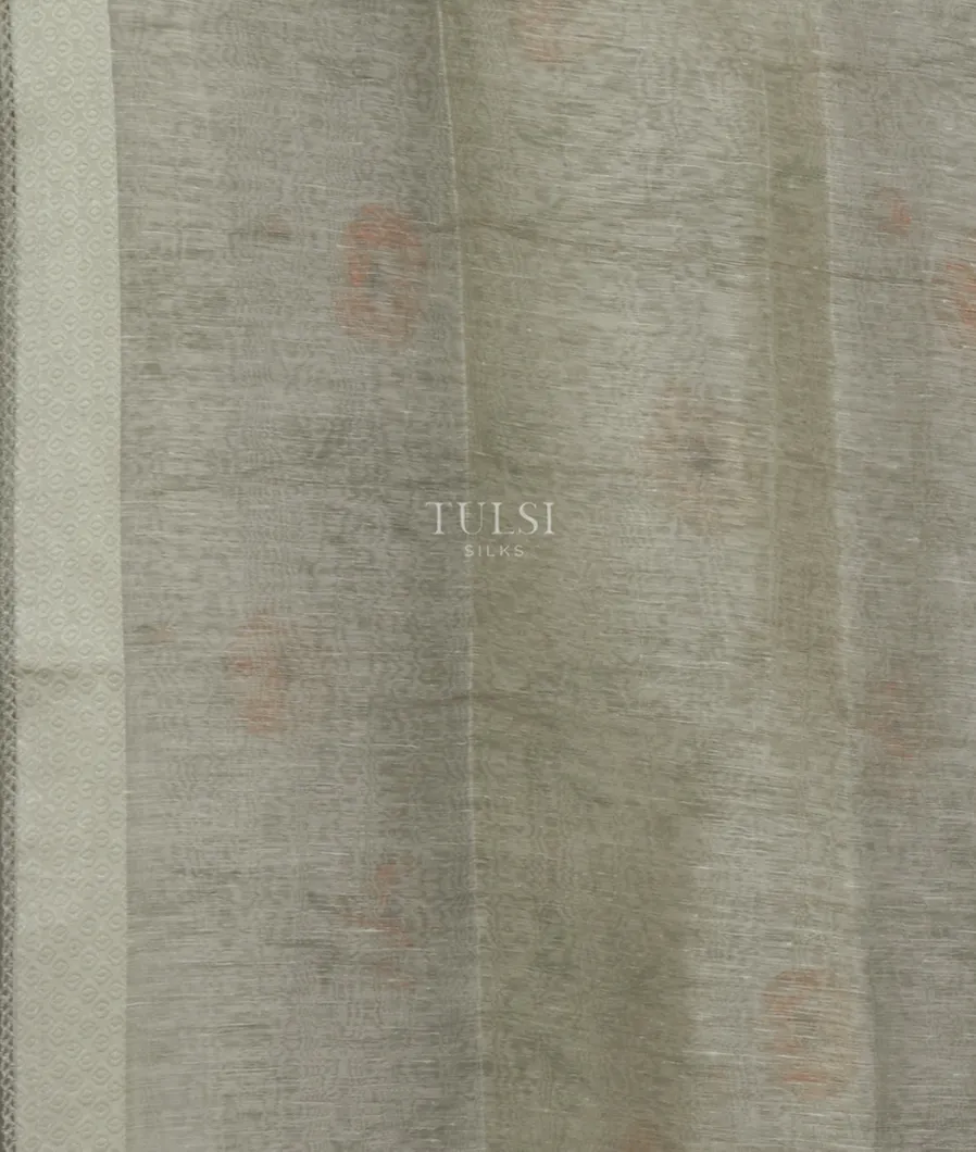 Greenish Grey Linen Printed Saree T4740873