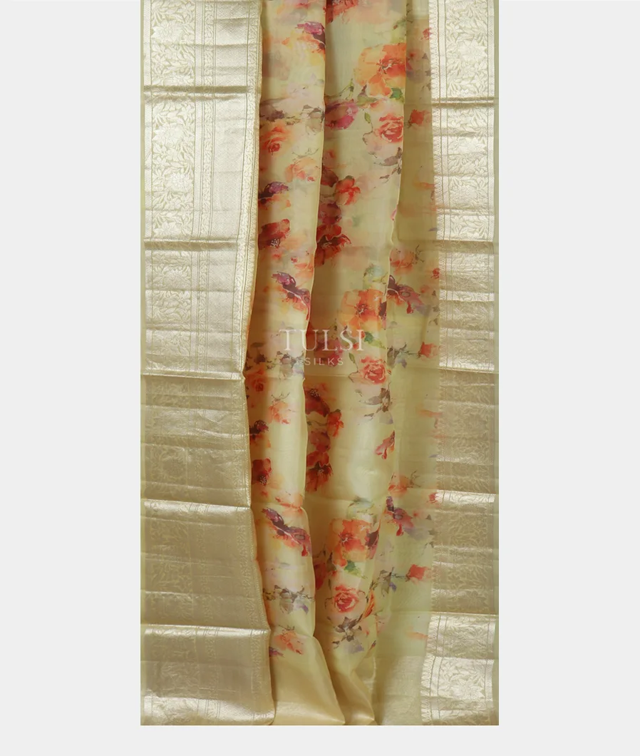 Yellow Kora Organza Printed Saree T3840892