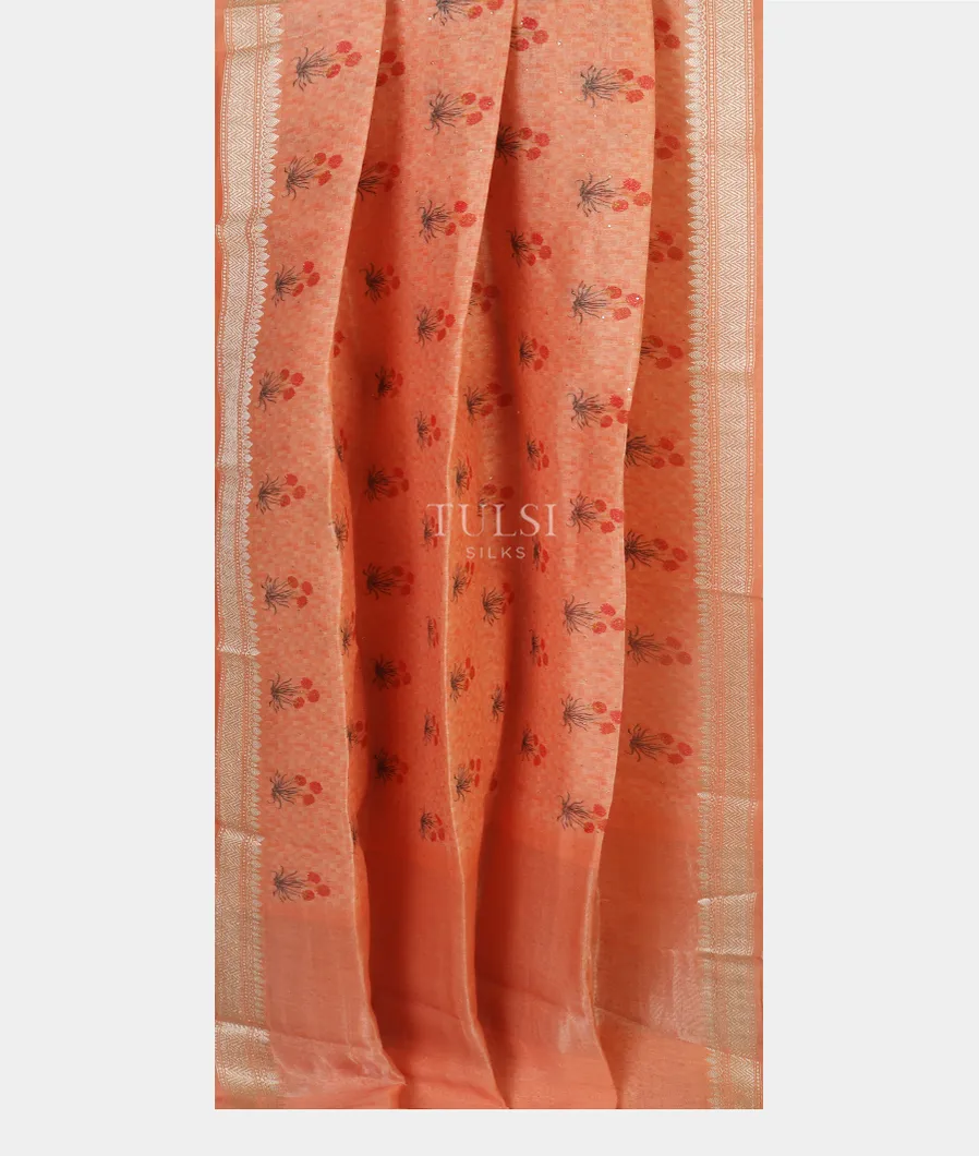 Peach Linen Printed Saree T4739002