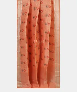 Peach Linen Printed Saree T4739002
