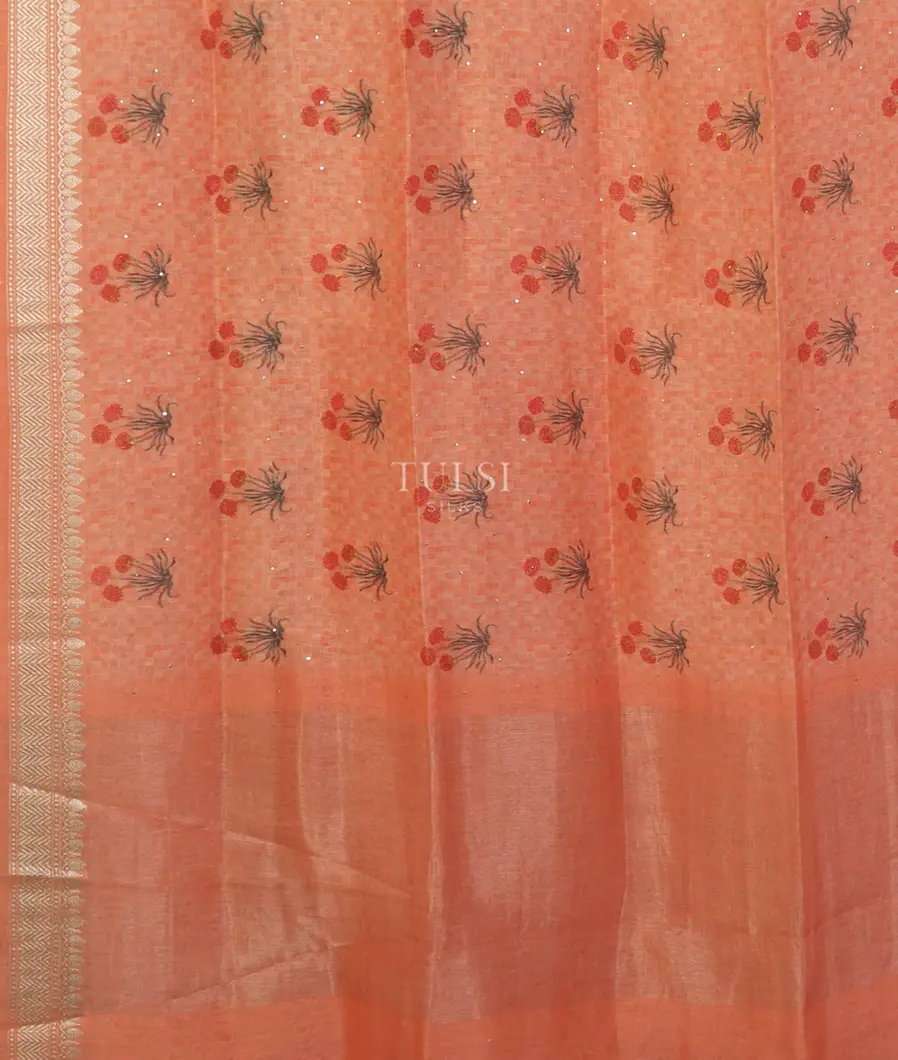 Peach Linen Printed Saree T4739004