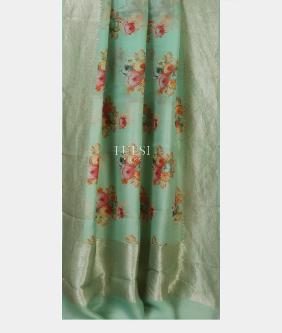 Green Kora Organza Printed Saree T4768222