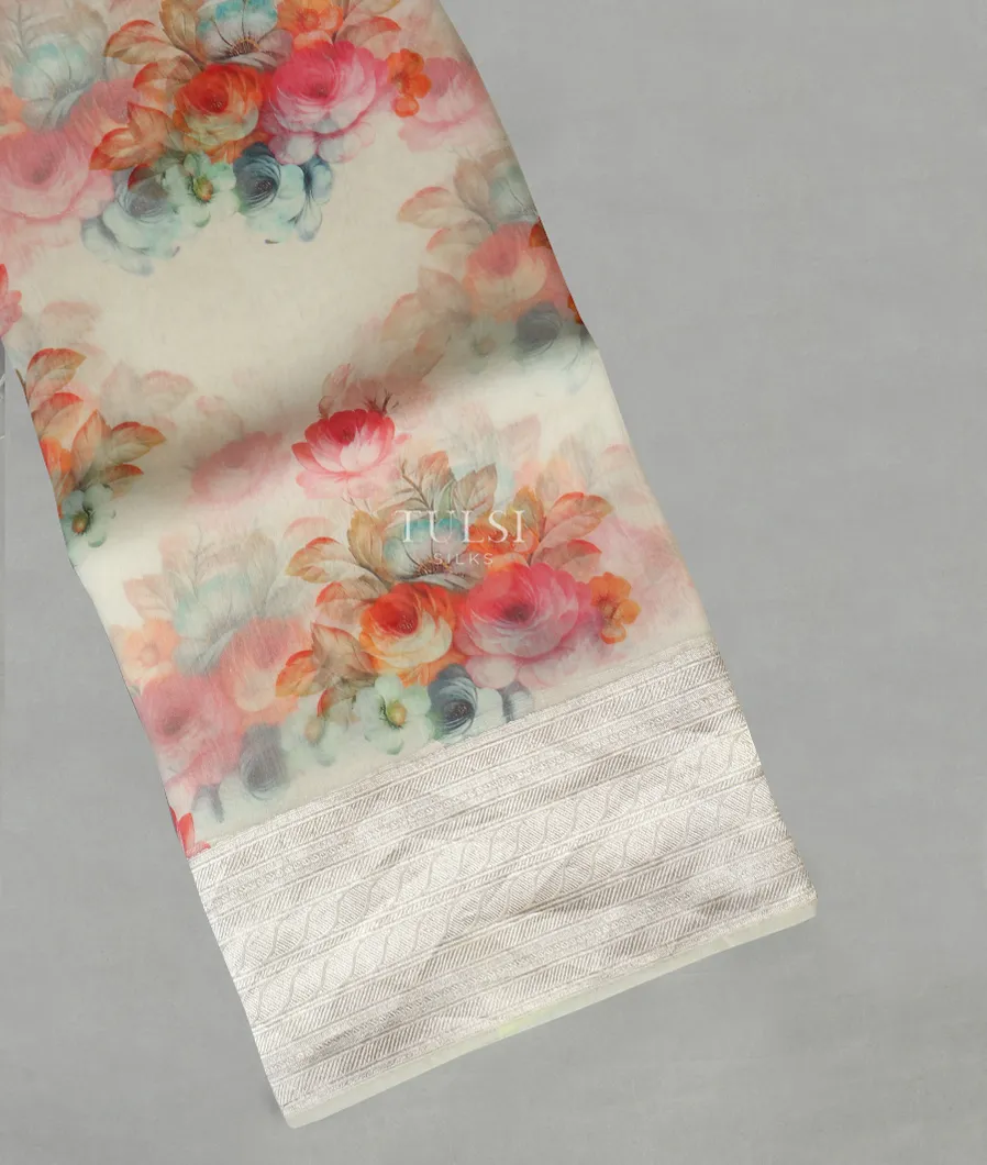 Off - White Kora Organza Printed Saree T476828-image