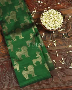 Bottle Green Handwoven Kanjivaram Silk Saree T4711701