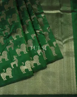 Bottle Green Handwoven Kanjivaram Silk Saree T4711704