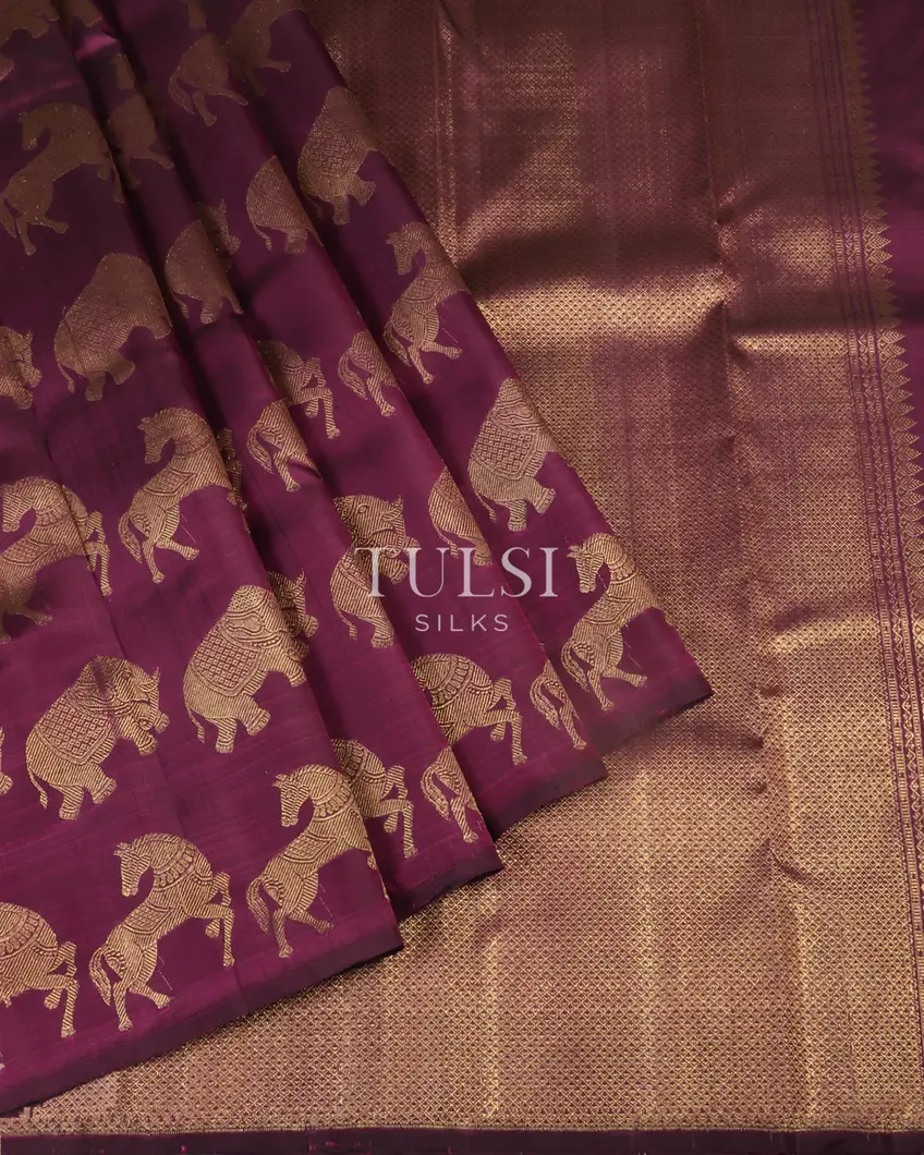 Purple Handwoven Kanjivaram Silk Saree T4784394