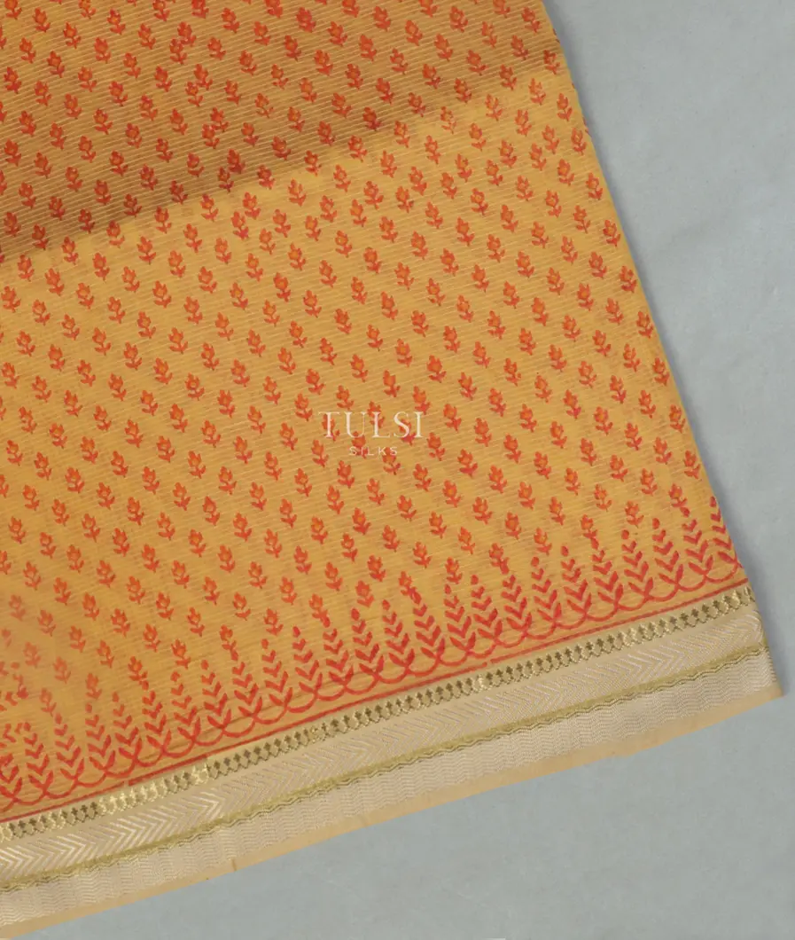 Yellow Maheshwari Printed Cotton Saree T256850-image
