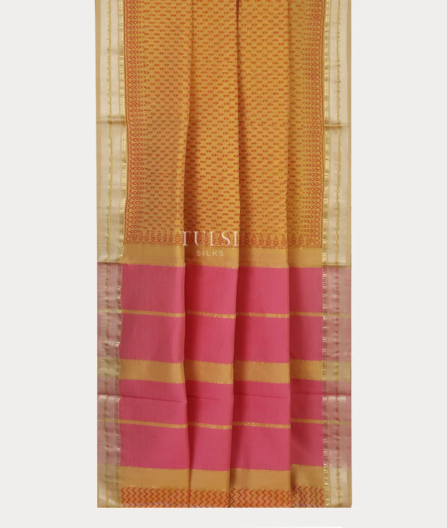 Yellow Maheshwari Printed Cotton Saree T2568502