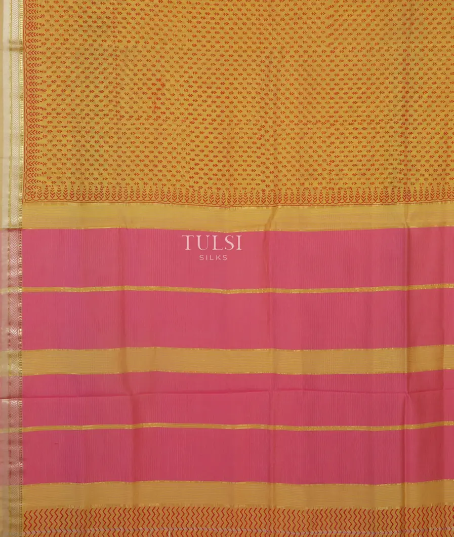 Yellow Maheshwari Printed Cotton Saree T2568504
