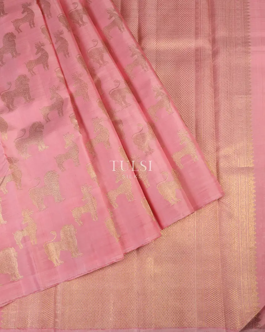 Pink Handwoven Kanjivaram Silk Saree T4515244