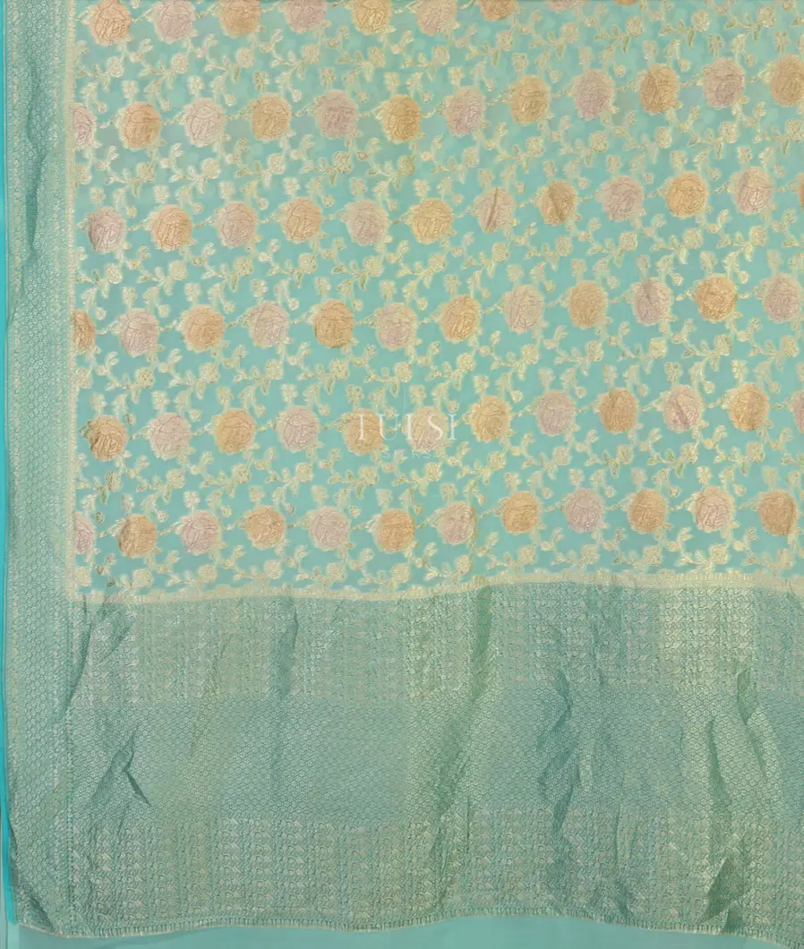 Blue Banaras Georgette Silk Saree T4596804