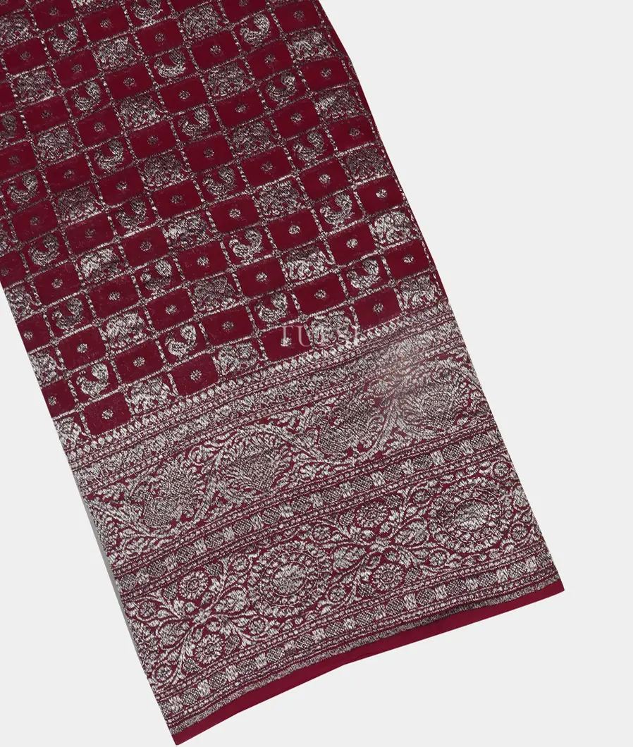 Burgundy Banaras Georgette Silk Saree T447532-image
