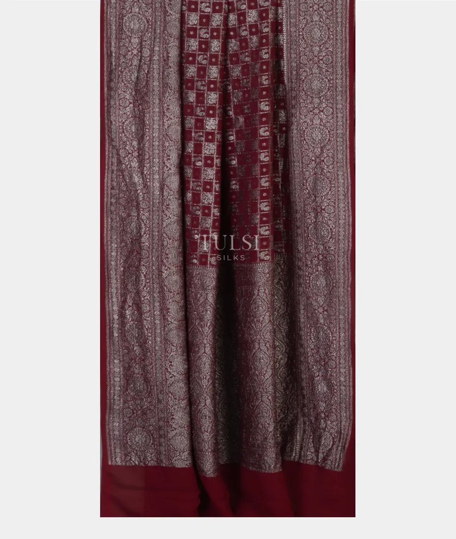 Burgundy Banaras Georgette Silk Saree T4475322