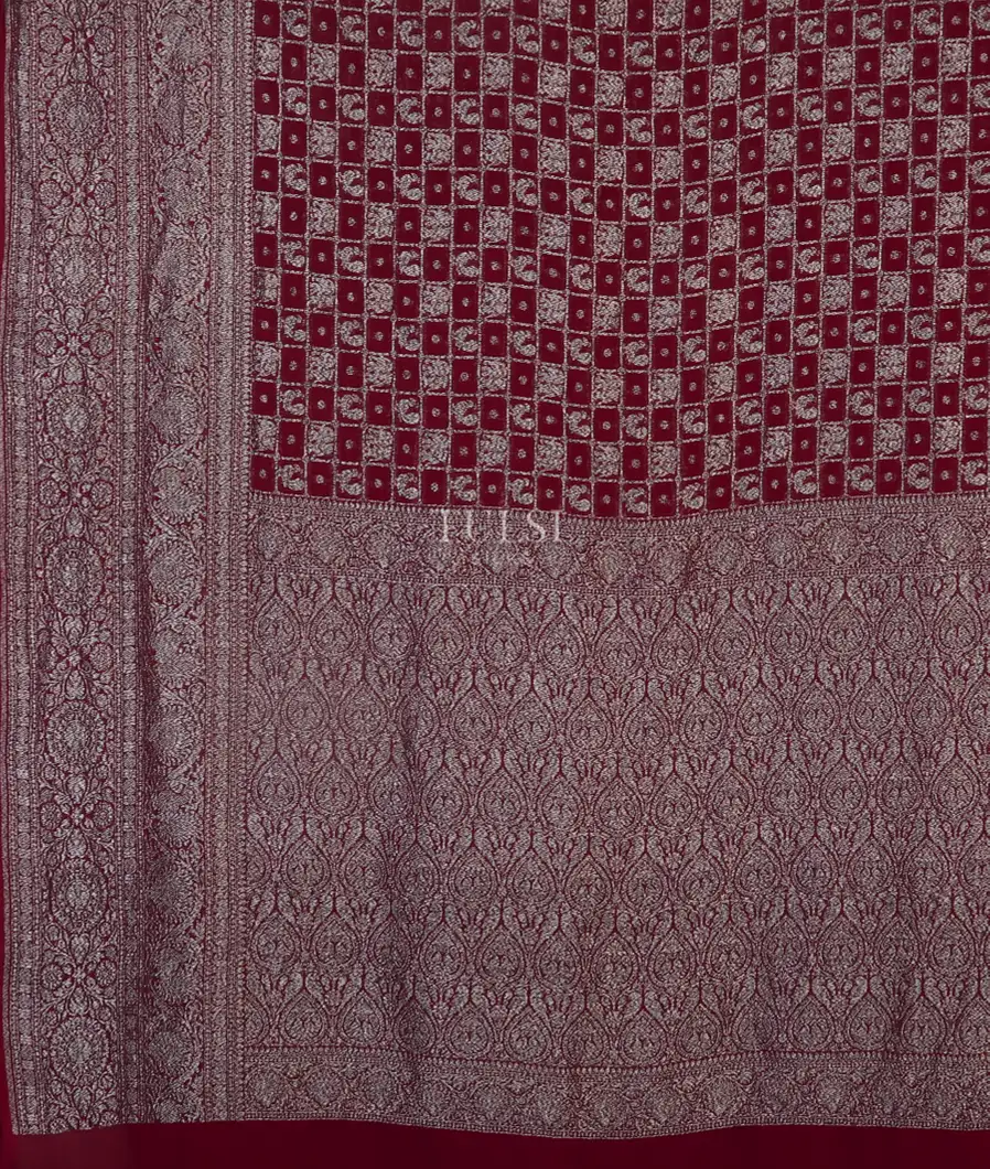 Burgundy Banaras Georgette Silk Saree T4475324