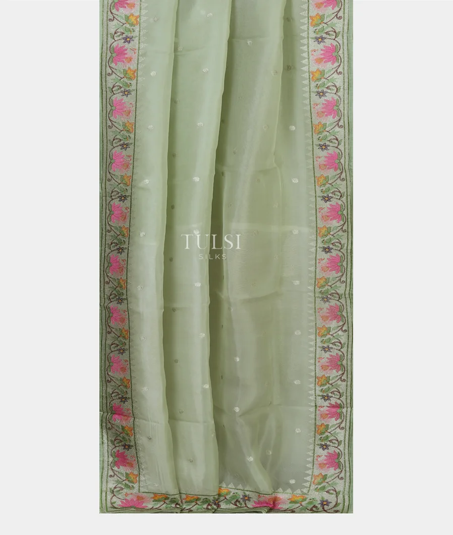 Green Kora Organza Embroidery Saree T4775462