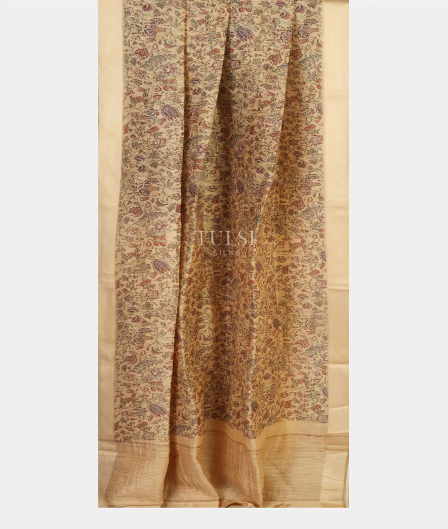 Beige Linen Printed Saree T4645492