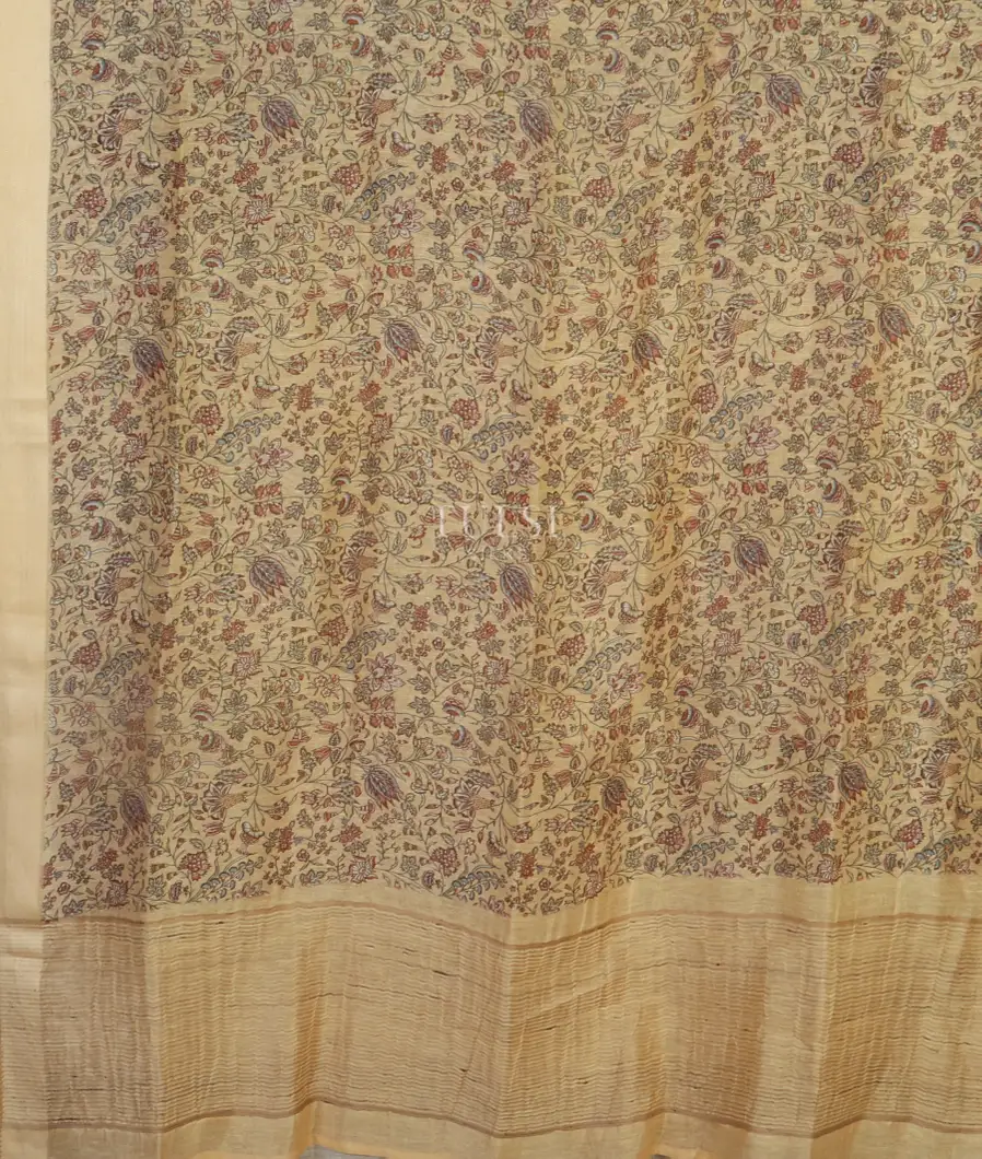 Beige Linen Printed Saree T4645494