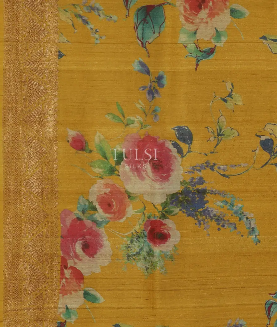 Yellow Banaras Tussar Georgette Saree T4788013