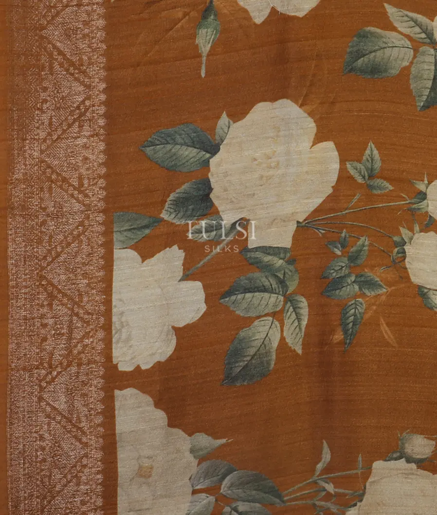 Brown Banaras Tussar Georgette Saree T4787883