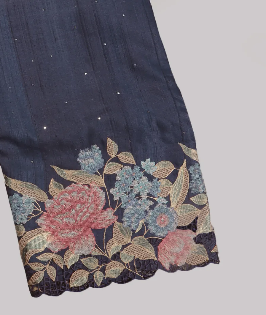 Blue Tussar Cutwork Saree T474048-image