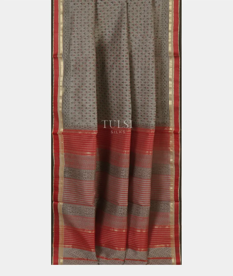 Grey Maheshwari Printed Cotton Saree T3632322