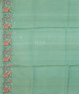 Light Green Tussar Cutwork Saree T4734483