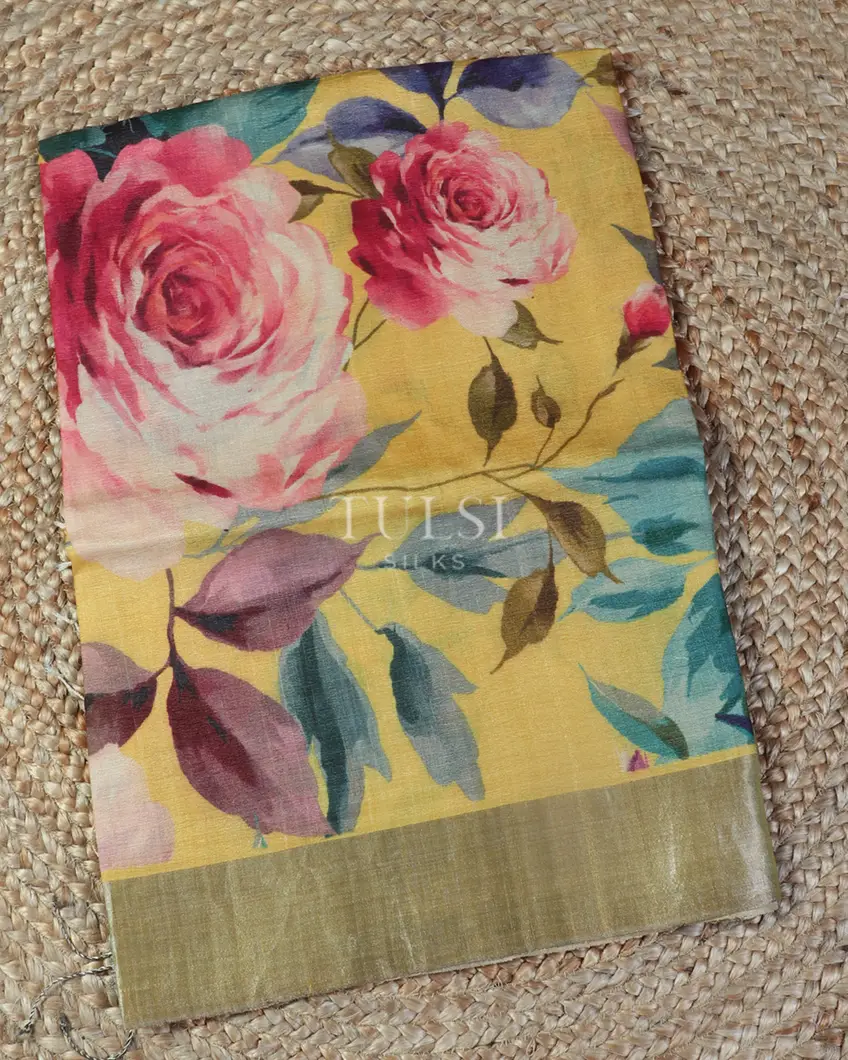 Yellow Tussar Printed Saree T480406-image