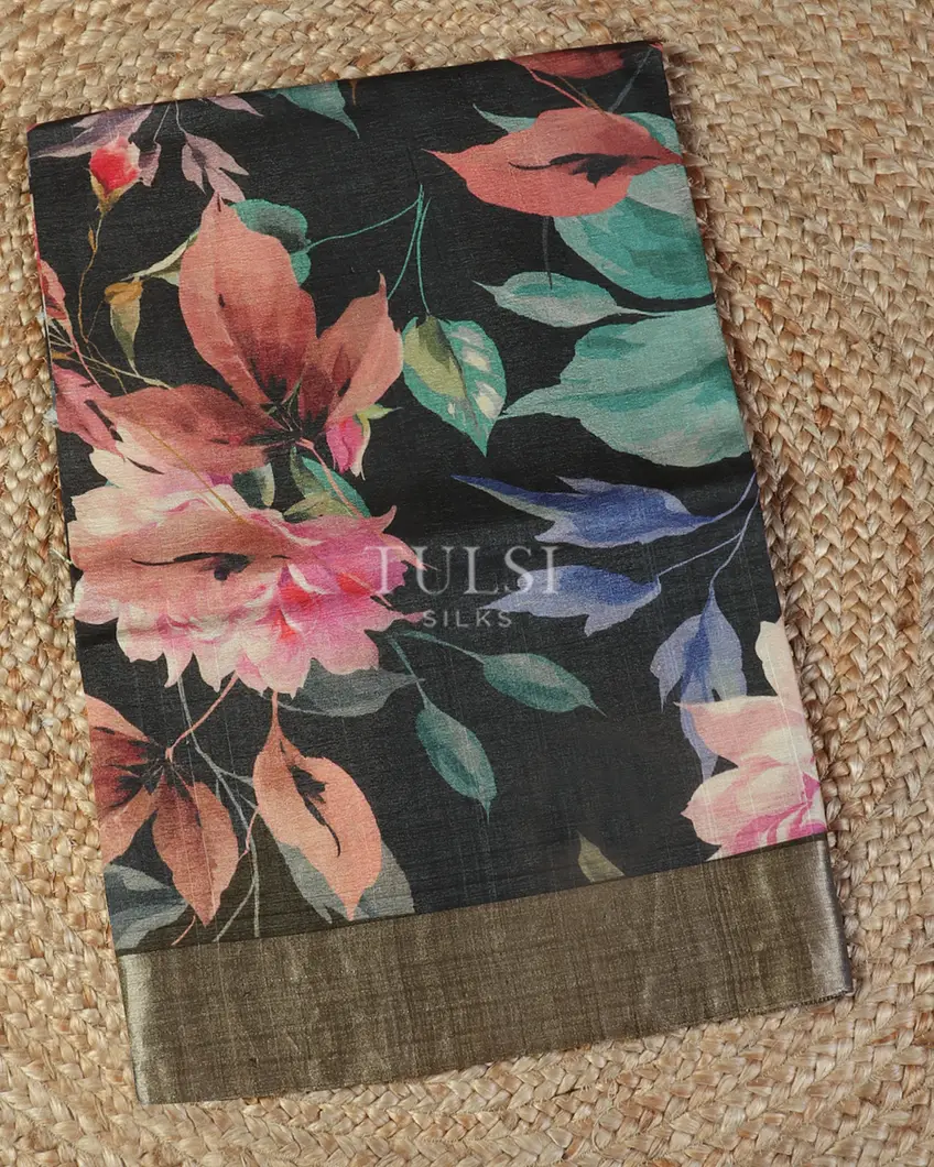 Black Tussar Printed Saree T480392-image