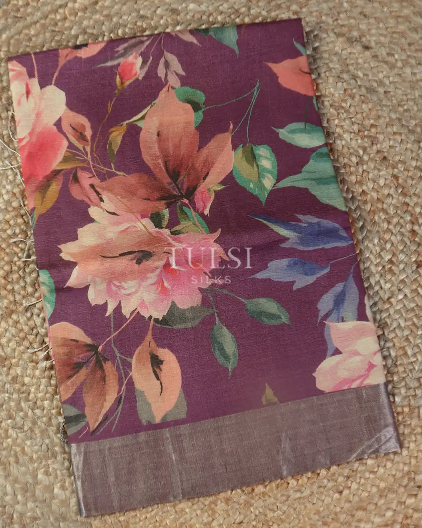 Purple Tussar Printed Saree T480403-image