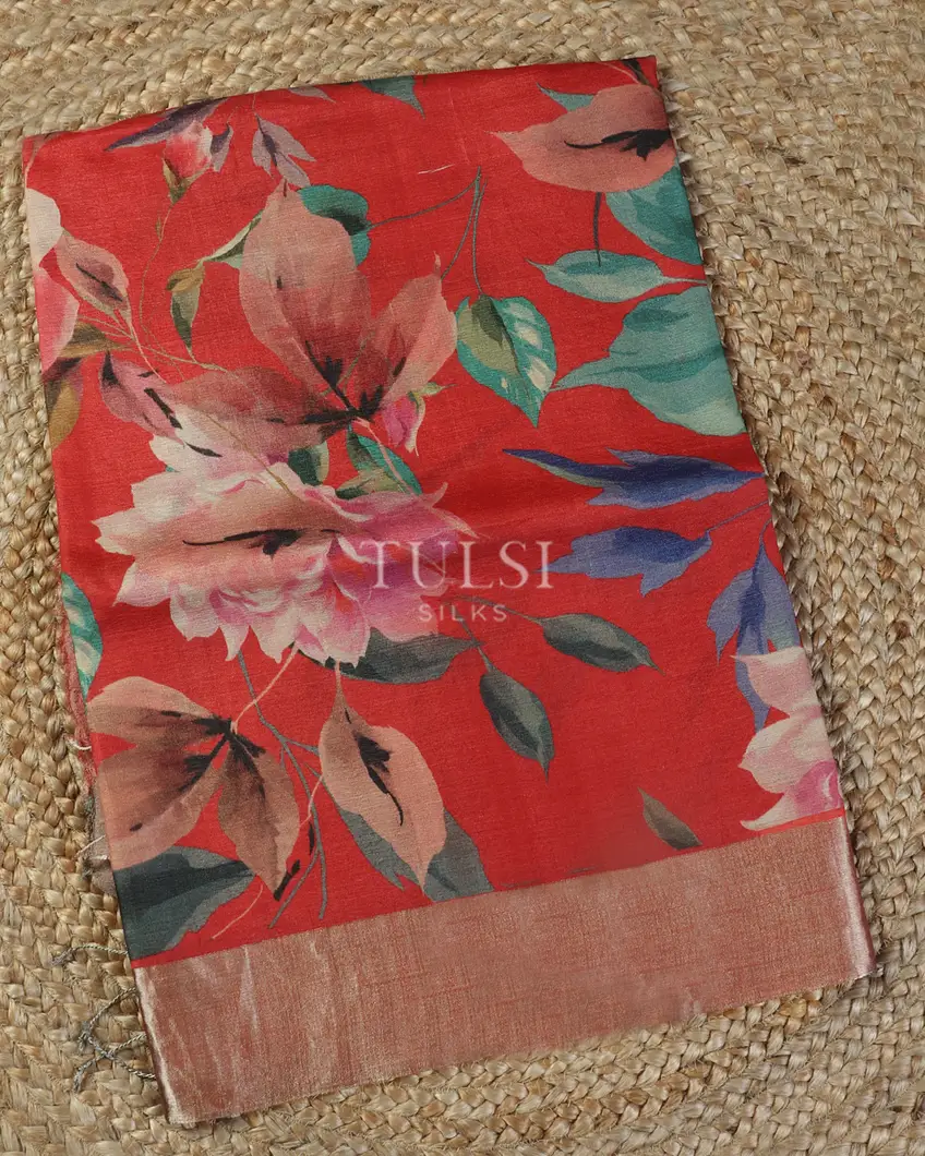 Red Tussar Printed Saree T480412-image