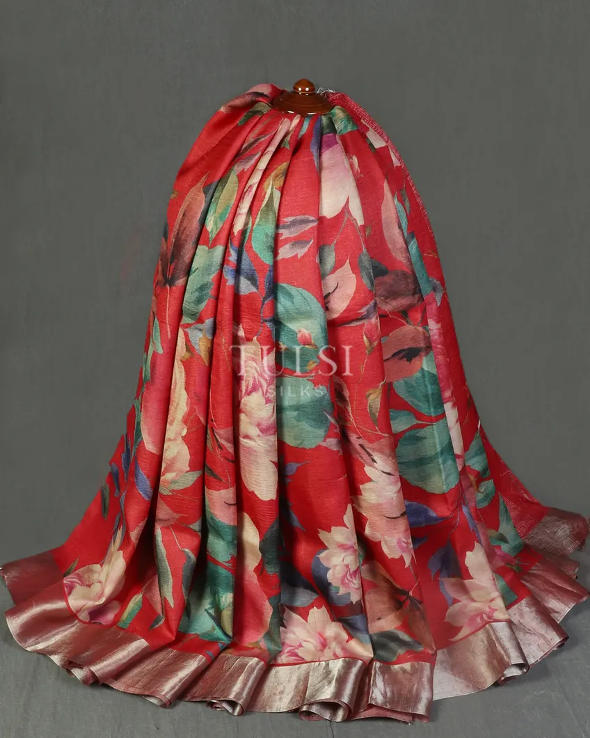 Red Tussar Printed Saree T4804124