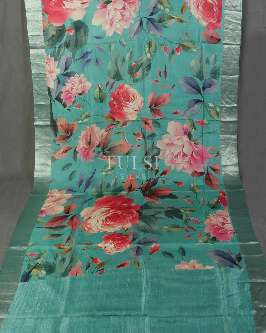 Blue Tussar Printed Saree T4803962