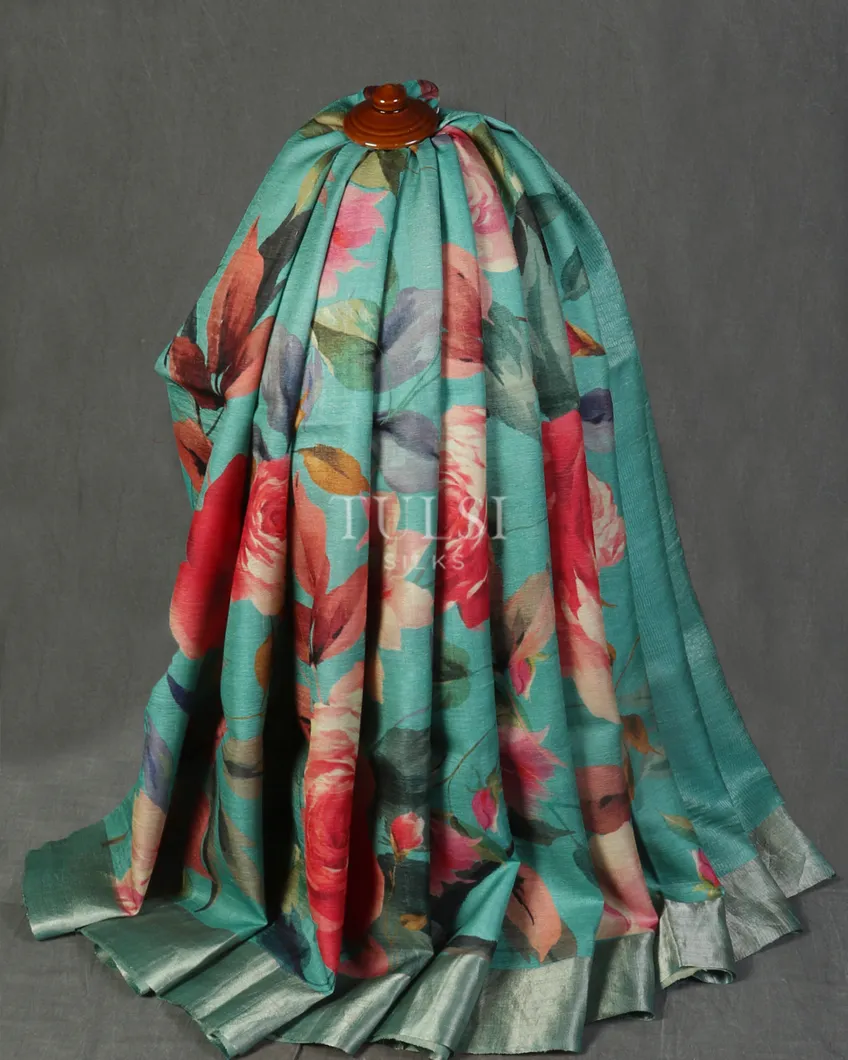 Blue Tussar Printed Saree T4803964