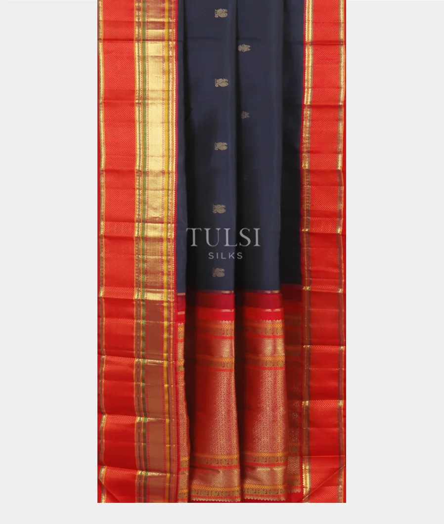 Midnight Blue Handwoven Kanjivaram Silk Saree T4657092