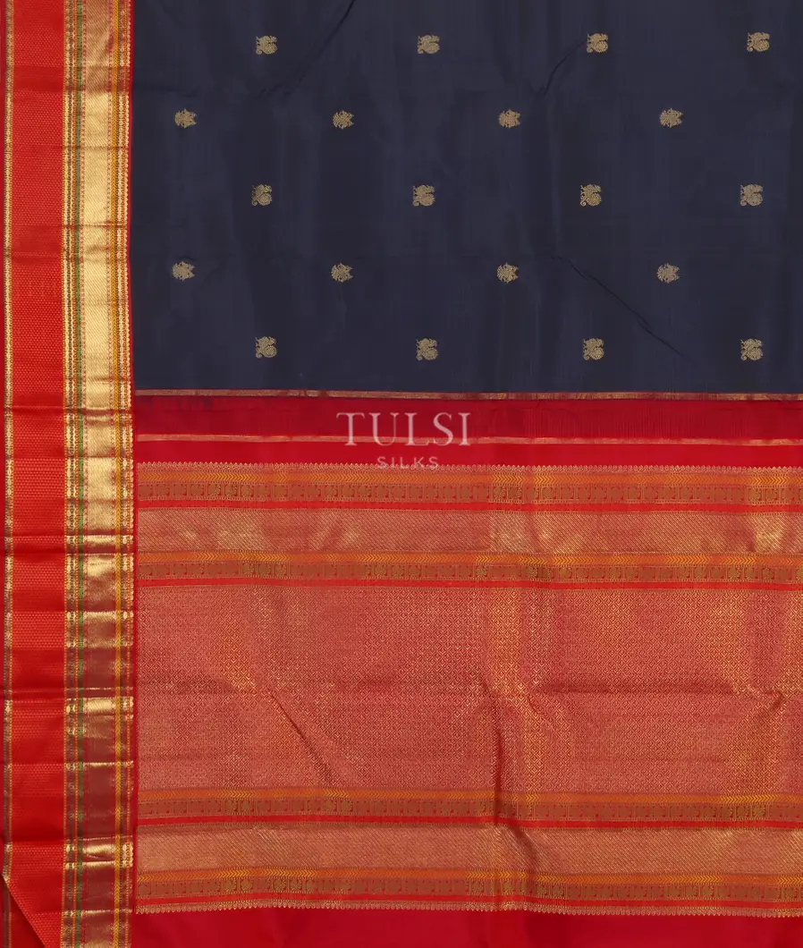 Midnight Blue Handwoven Kanjivaram Silk Saree T4657094