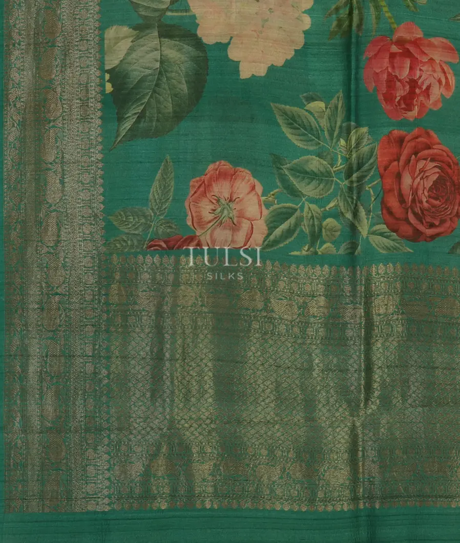 Green Printed Banaras Tussar Georgette Saree T4784354