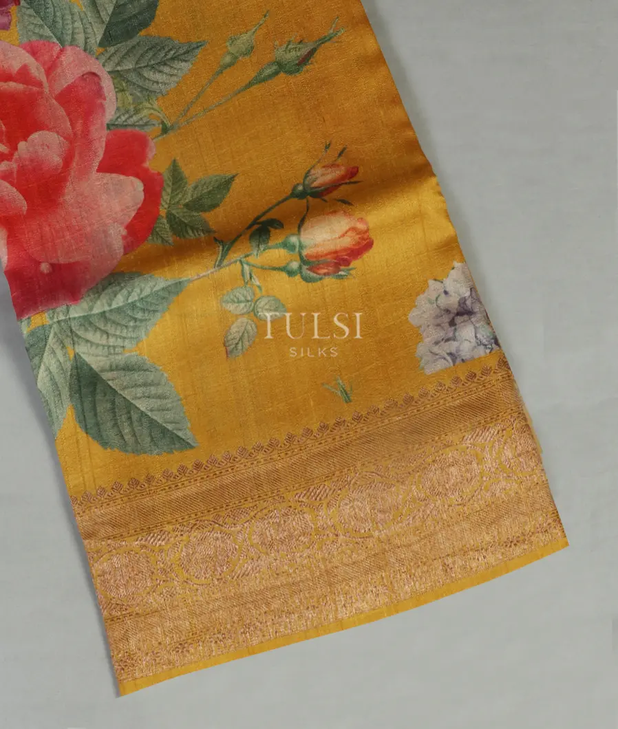 Yellow Printed Banaras Tussar Georgette Saree T478424-image