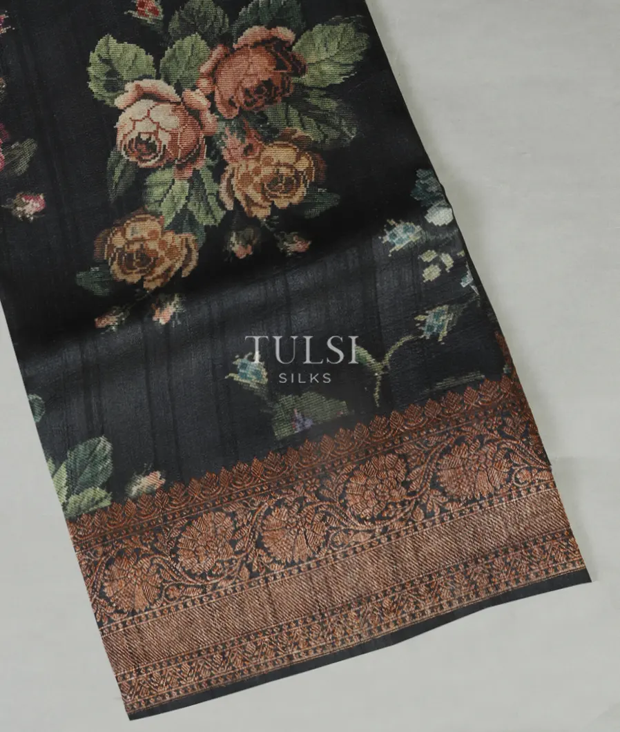 Black Printed Banaras Tussar Georgette Saree T478429-image