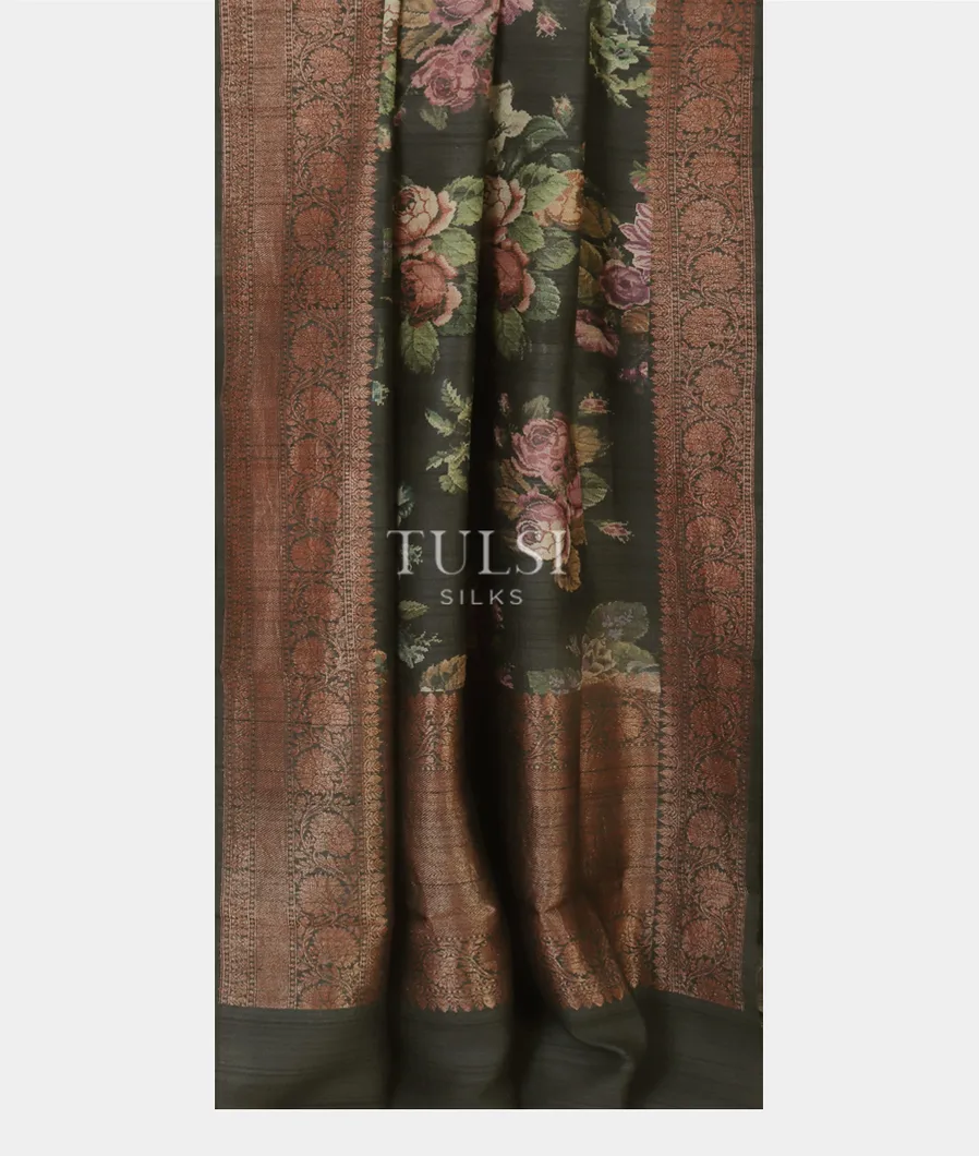 Black Printed Banaras Tussar Georgette Saree T4784292