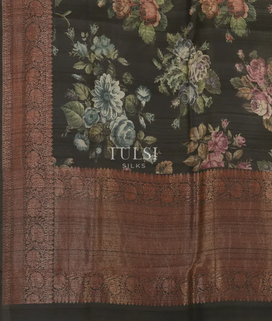 Black Printed Banaras Tussar Georgette Saree T4784294